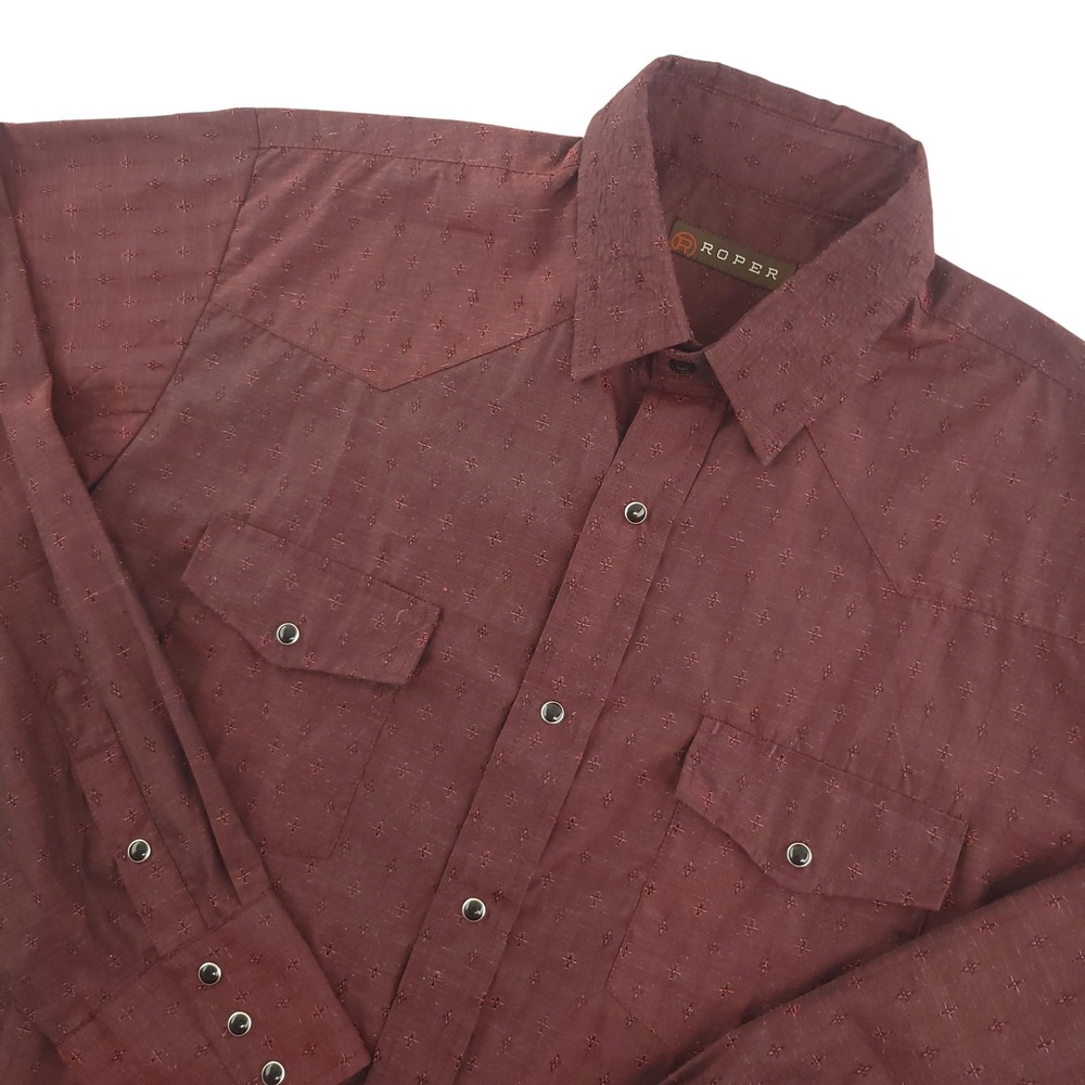 Roper Shirt Mens L Red Geometric Long Sleeve Western Snap Button Casual
